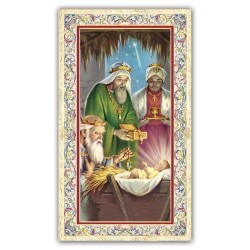 Santino Adorazione dei Magi con preghiera e finiture in oro a caldo