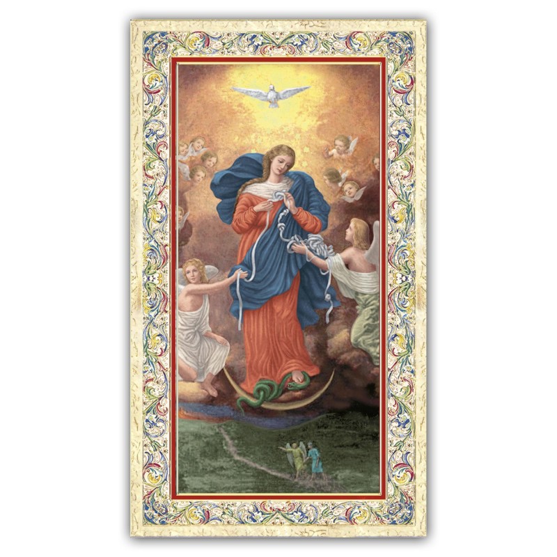 Santino Maria che scioglie i Nodi con preghiera e finiture in oro a caldo Santino Maria che scioglie i Nodi con preghiera e finiture in oro a caldo