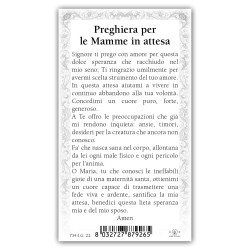 Santino Madonna con in braccio il Bambin Gesù con preghiera e finiture in oro a caldo