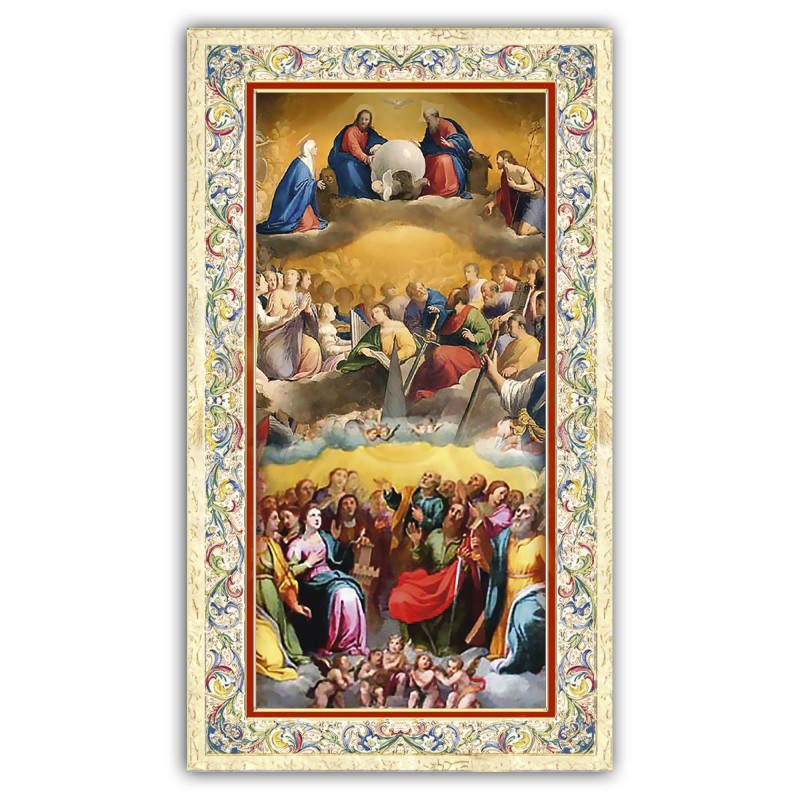 Santino con immagine del Paradiso con preghiera e finiture in oro a caldo Santino con immagine del Paradiso con preghiera e finiture in oro a caldo