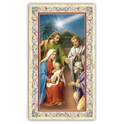 Santino Adorazione dei pastori con preghiera e finiture in oro a caldo