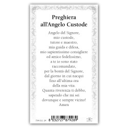 Santino Angelo Custode con lanterna con preghiera e finiture in oro a caldo