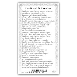 Santino San Francesco d'Assisi circondato dagli animali con preghiera e finiture in oro a caldo