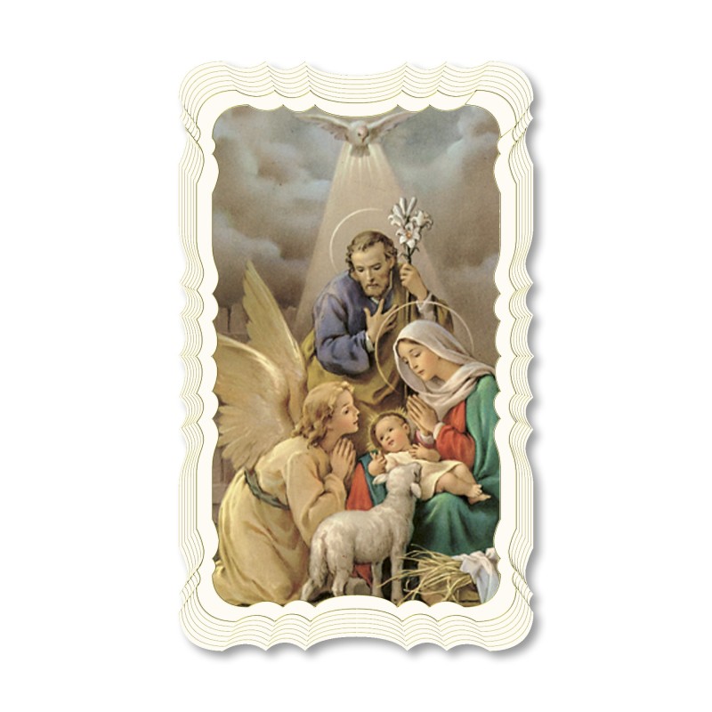 Santino in carta telata color avorio della Natività con angelo Santino in carta telata color avorio della Natività con angelo