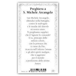 Santino San Michele Arcangelo con preghiera e finiture in oro a caldo