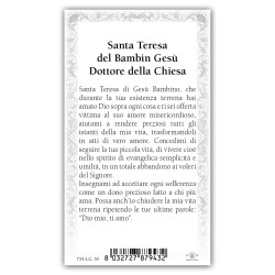 Santino Santa Teresa del Bambin Gesù con preghiera e finiture in oro a caldo