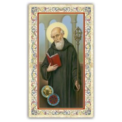Santino San Benedetto con preghiera e finiture in oro a caldo