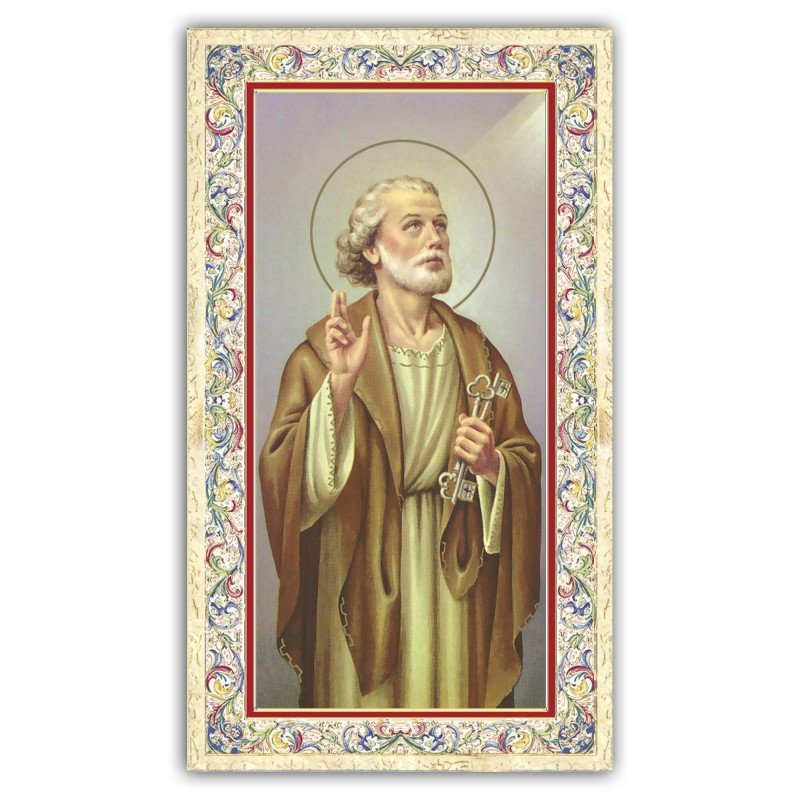 Santino San Pietro Apostolo con preghiera e finiture in oro a caldo Santino San Pietro Apostolo con preghiera e finiture in oro a caldo
