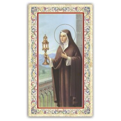 Santino Santa Chiara con preghiera e finiture in oro a caldo