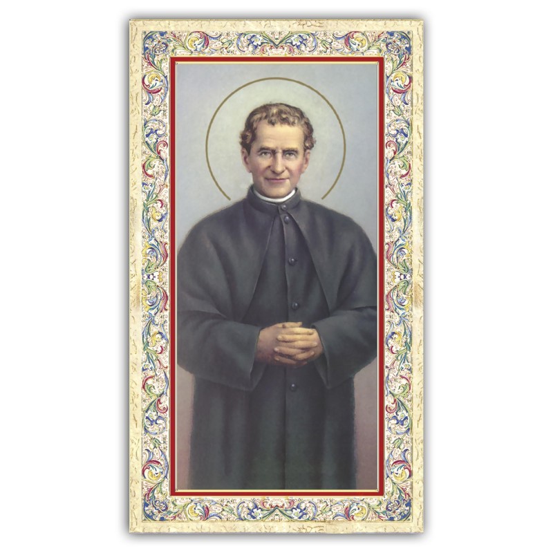 Santino San Giovanni Bosco con preghiera e finiture in oro a caldo Santino San Giovanni Bosco con preghiera e finiture in oro a caldo