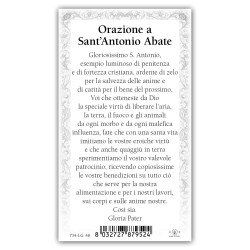Santino Sant'Antonio Abate con preghiera e finiture in oro a caldo