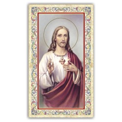 Santino Sacro Cuore di Gesù con preghiera e finiture in oro a caldo