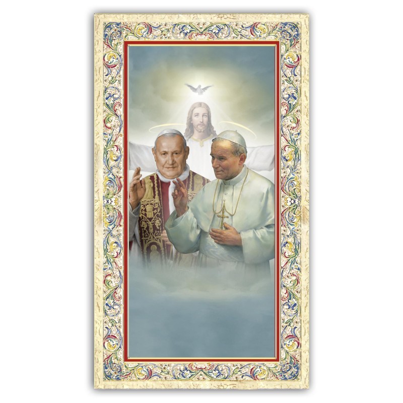 Santino Papa Giovanni XXIII e Giovanni Paolo II con preghiera e finiture in oro a caldo Santino Papa Giovanni XXIII e Giovanni Paolo II con preghiera e finiture in oro a caldo