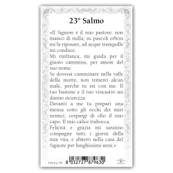 Santino Gesù Buon Pastore con preghiera e finiture in oro a caldo