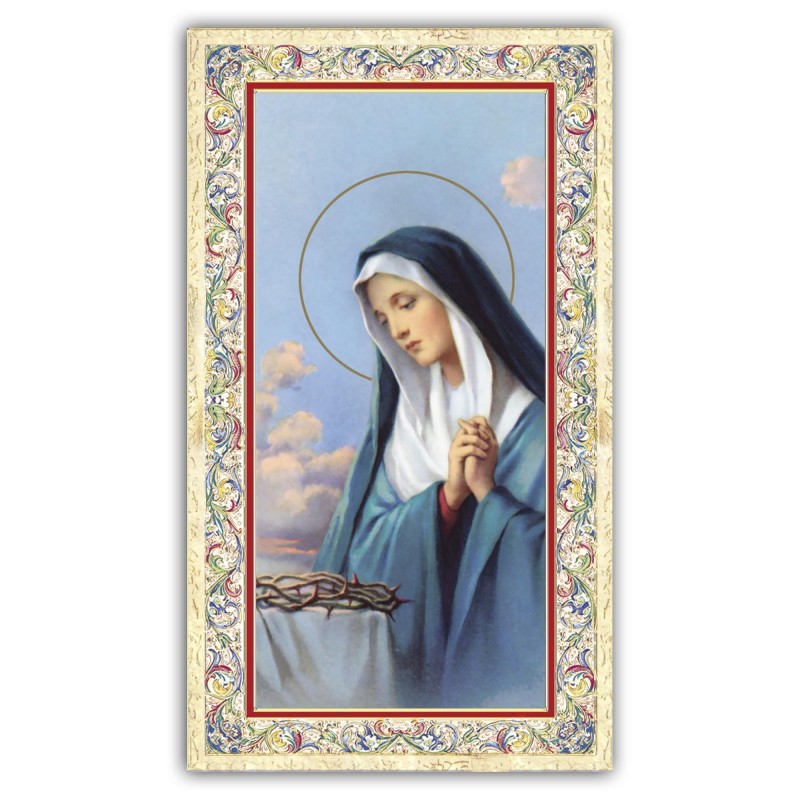 Santino Madonna Addolorata con preghiera e finiture in oro a caldo Santino Madonna Addolorata con preghiera e finiture in oro a caldo