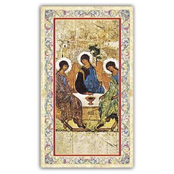 Santino icona della Trinità di Rublev con preghiera e finiture in oro a caldo