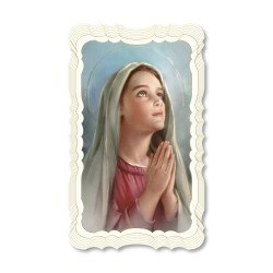 Santino in carta telata color avorio della Madonnina che prega
