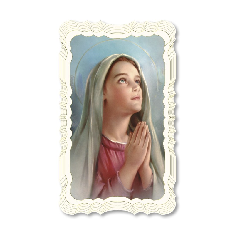 Santino in carta telata color avorio della Madonnina che prega Santino in carta telata color avorio della Madonnina che prega