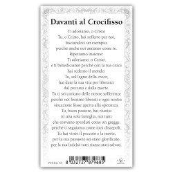Santino Gesù crocefisso con preghiera e finiture in oro a caldo