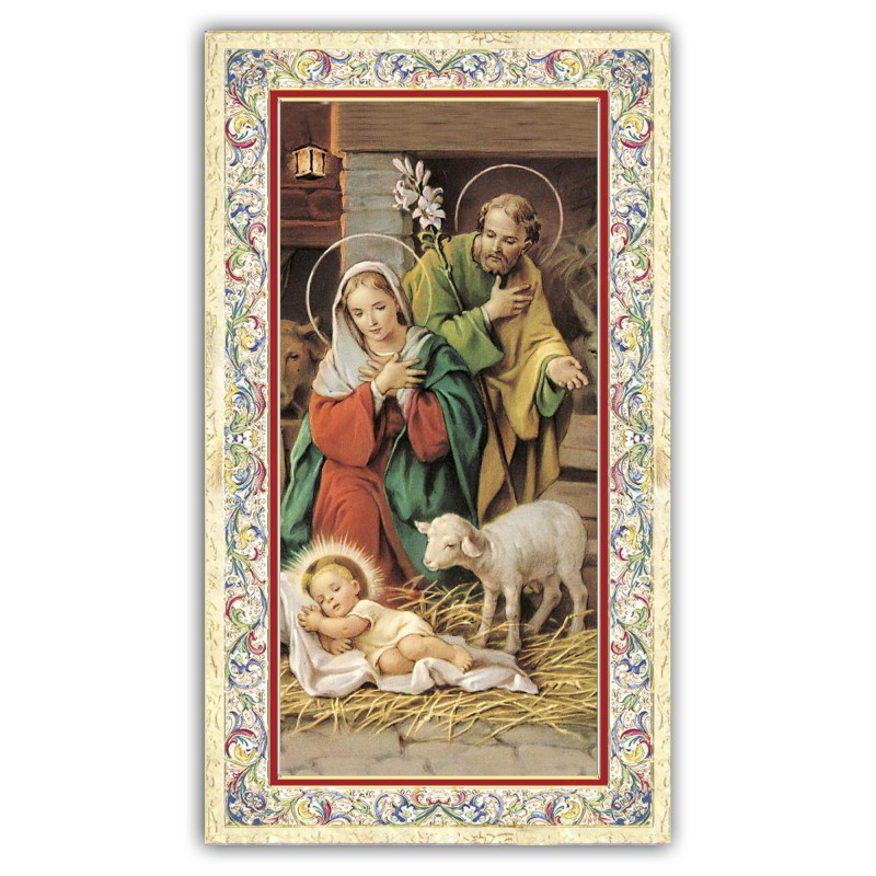 Santino Natività con preghiera e finiture in oro a caldo Santino Natività con preghiera e finiture in oro a caldo