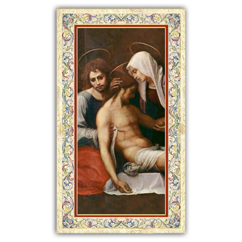 Santino Deposizione dalla Croce con preghiera e finiture in oro a caldo Santino Deposizione dalla Croce con preghiera e finiture in oro a caldo