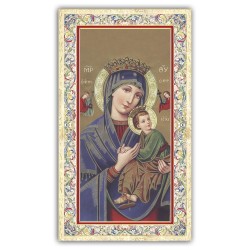 Santino Madonna del Perpetuo Soccorso con preghiera e finiture in oro a caldo
