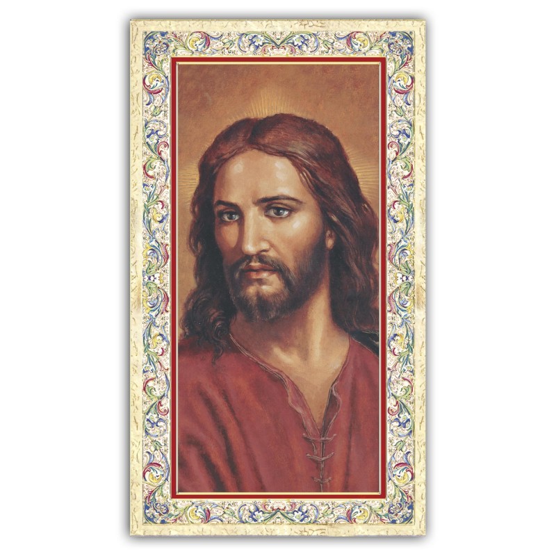 Santino volto di Cristo con preghiera e finiture in oro a caldo Santino volto di Cristo con preghiera e finiture in oro a caldo