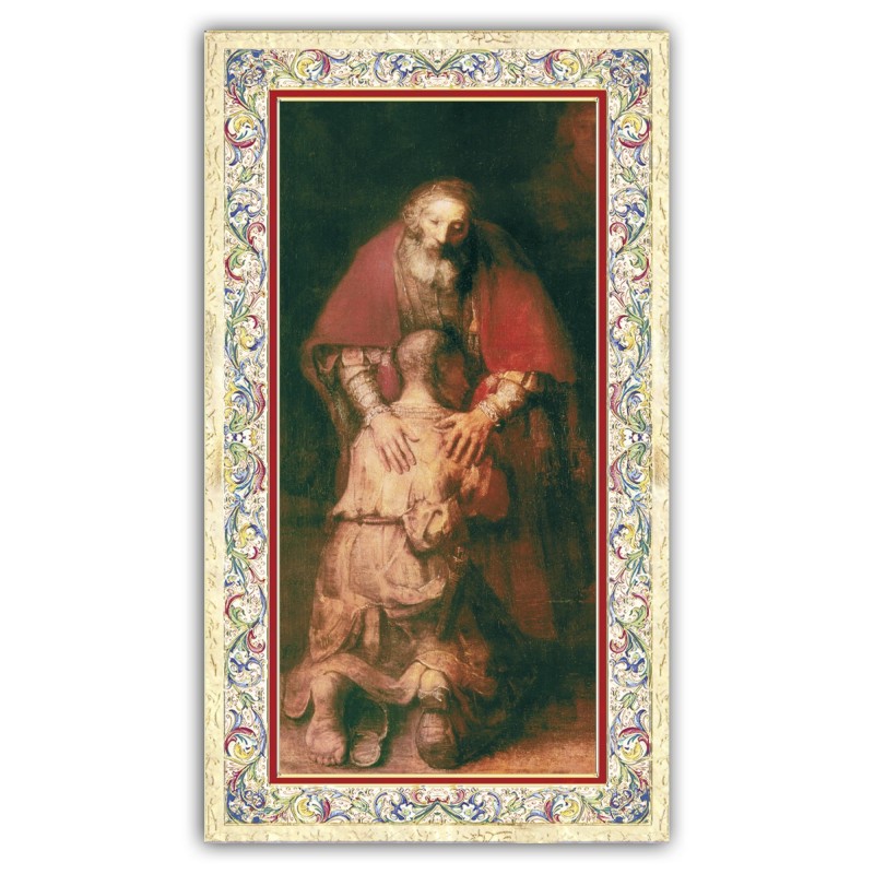 Santino Figliol Prodigo con preghiera e finiture in oro a caldo Santino Figliol Prodigo con preghiera e finiture in oro a caldo