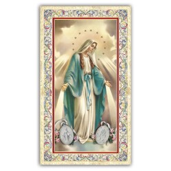 Santino Madonna Miracolosa con preghiera e finiture in oro a caldo