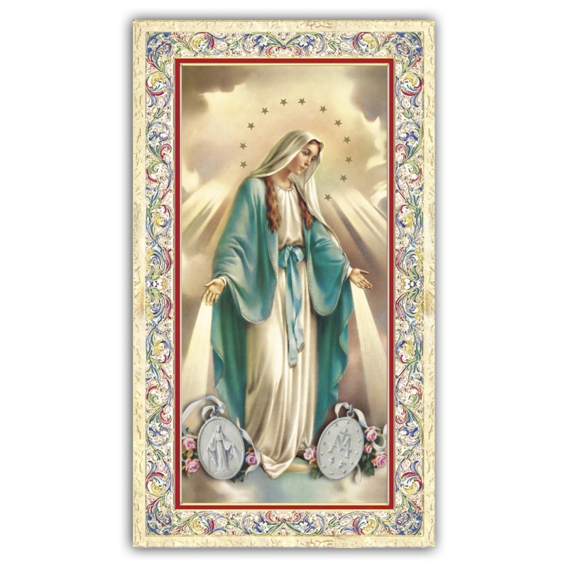 Santino Madonna Miracolosa con preghiera e finiture in oro a caldo Santino Madonna Miracolosa con preghiera e finiture in oro a caldo