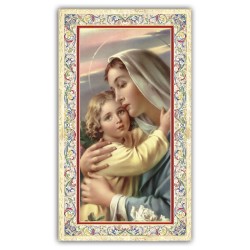 Santino Madonna con Bambino con preghiera e finiture in oro a caldo