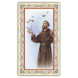 Santino San Francesco d'Assisi con preghiera e finiture in oro a caldo