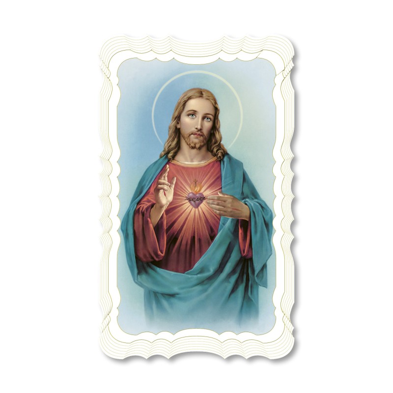 Santino del Sacro Cuore di Gesù. Stampato in carta pregiata con oro a caldo e preghiera a retro Santino del Sacro Cuore di Gesù. Stampato in carta pregiata con oro a caldo e preghiera a retro