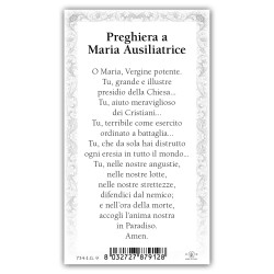 Santino Maria Ausiliatrice con preghiera e finiture in oro a caldo