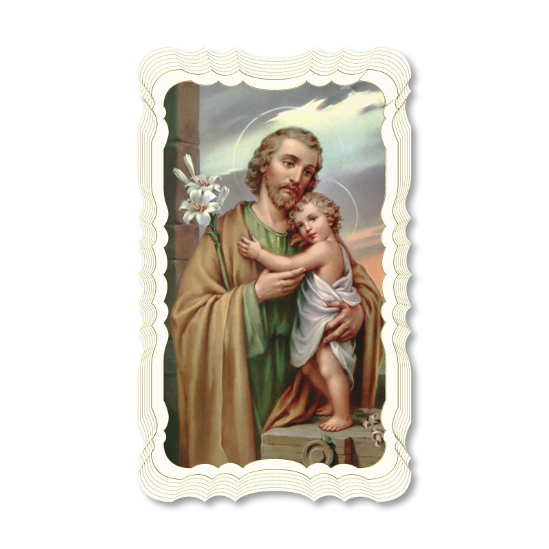 Santino di San Giuseppe. Stampato in carta pregiata con oro a caldo e preghiera a retro Santino di San Giuseppe. Stampato in carta pregiata con oro a caldo e preghiera a retro