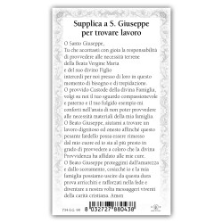 Santino San Giuseppe al banco di lavoro con preghiera e finiture in oro a caldo