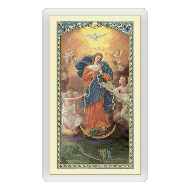Santino Plastificato Maria che scioglie i nodi con preghiera a colori Santino Plastificato Maria che scioglie i nodi con preghiera a colori