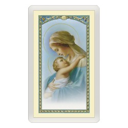 Santino Plastificato Madonna con in braccio il Bambin Gesù con preghiera a colori