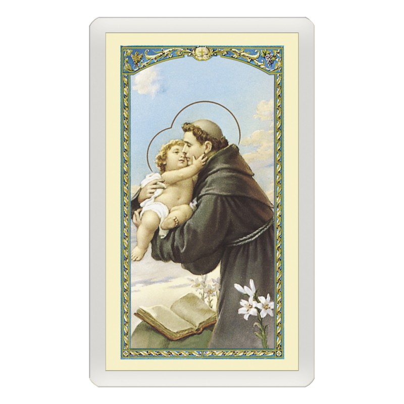 Santino Plastificato Sant'Antonio da Padova con preghiera a colori Santino Plastificato Sant'Antonio da Padova con preghiera a colori