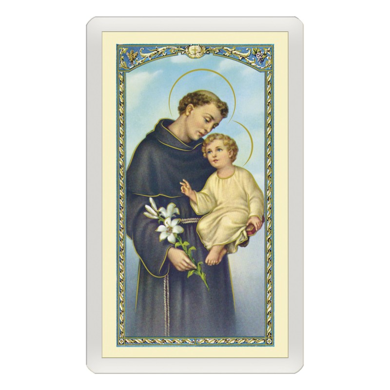 Santino Plastificato Sant'Antonio da Padova con preghiera a colori Santino Plastificato Sant'Antonio da Padova con preghiera a colori