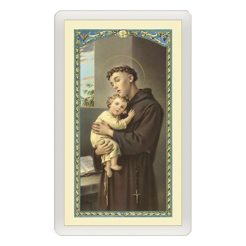 Santino Plastificato Sant'Antonio da Padova con preghiera a colori Santino Plastificato Sant'Antonio da Padova con preghiera a colori