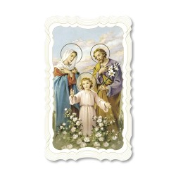 Santino della Sacra Famiglia. Stampato in carta pregiata con oro a caldo e preghiera a retro