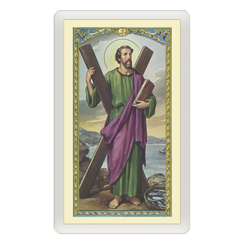 Santino Plastificato Sant'Andrea Apostolo con preghiera a colori Santino Plastificato Sant'Andrea Apostolo con preghiera a colori