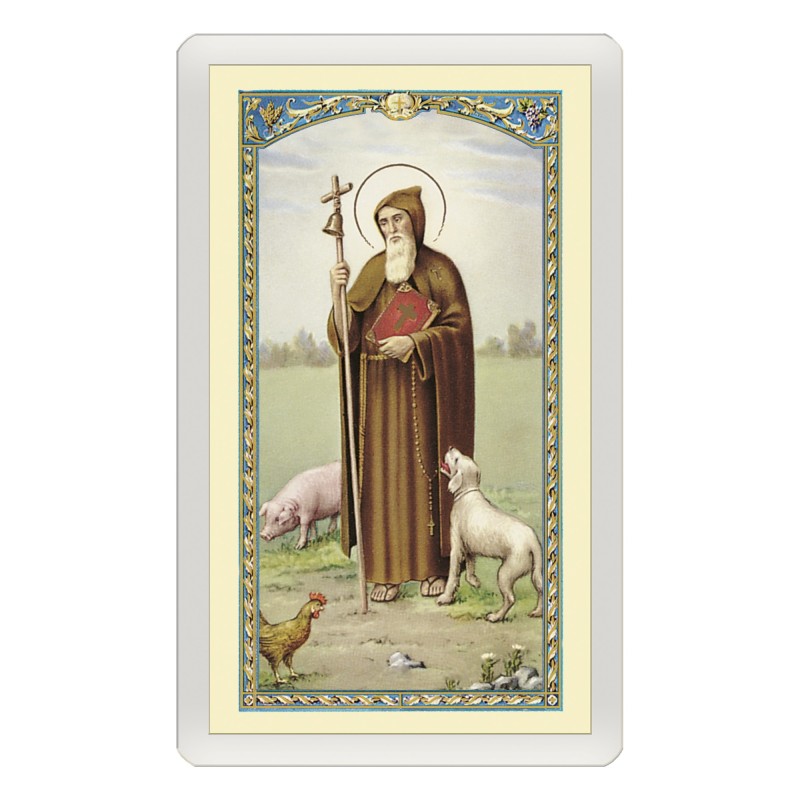 Santino Plastificato Sant'Antonio Abate con preghiera a colori Santino Plastificato Sant'Antonio Abate con preghiera a colori