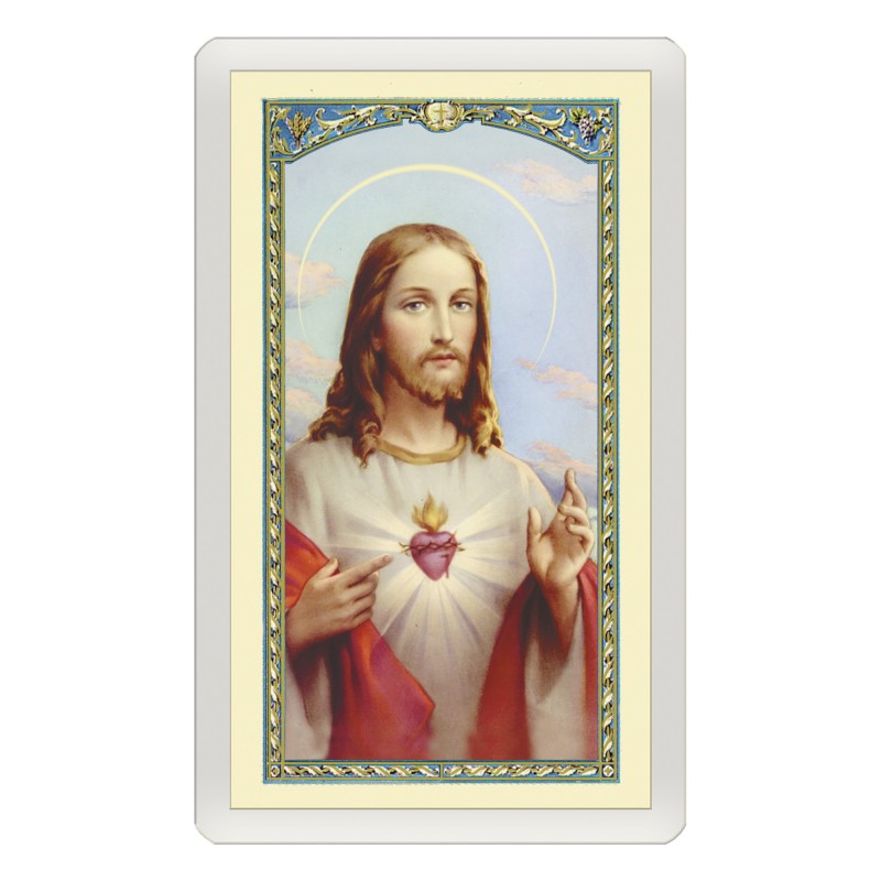Santino Plastificato Sacro Cuore di Gesù con preghiera a colori Santino Plastificato Sacro Cuore di Gesù con preghiera a colori