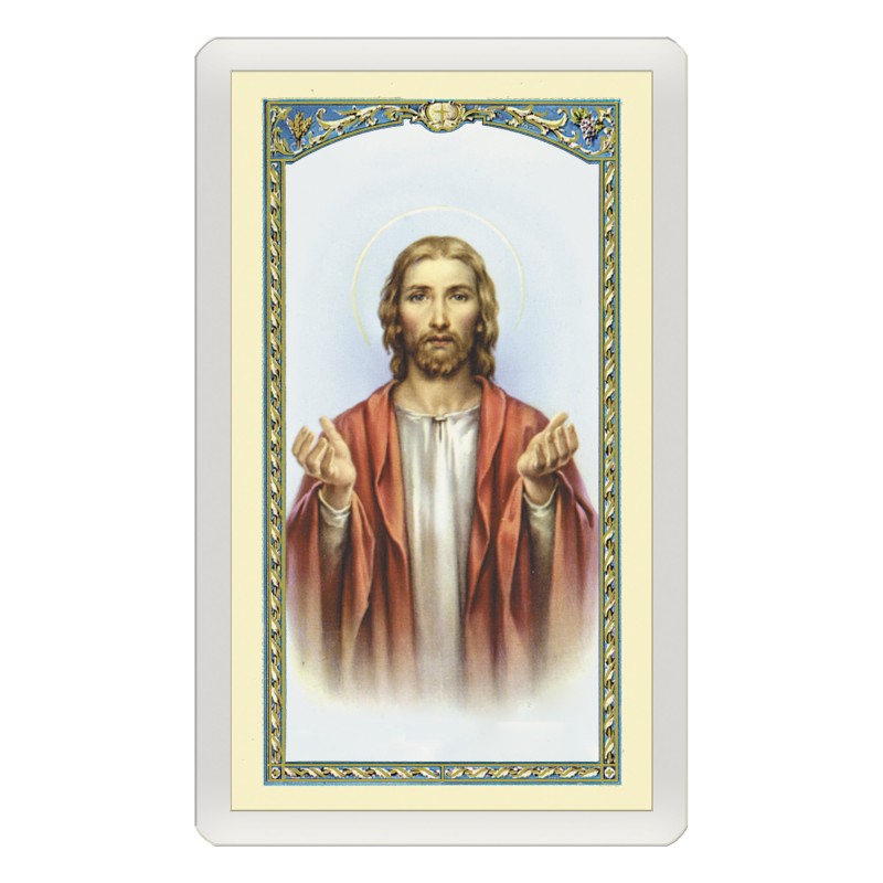 Santino Plastificato Sacro Cuore di Gesù con preghiera a colori Santino Plastificato Sacro Cuore di Gesù con preghiera a colori