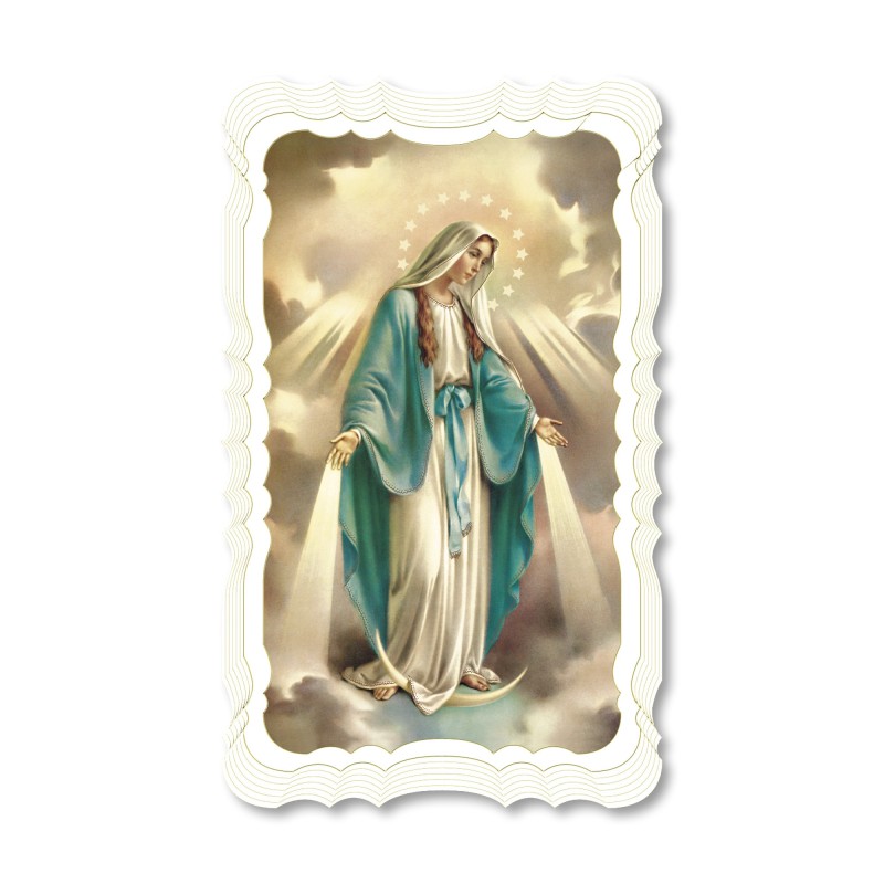 Santino della Madonna Miracolosa. Stampato in carta pregiata con oro a caldo e preghiera a retro Santino della Madonna Miracolosa. Stampato in carta pregiata con oro a caldo e preghiera a retro