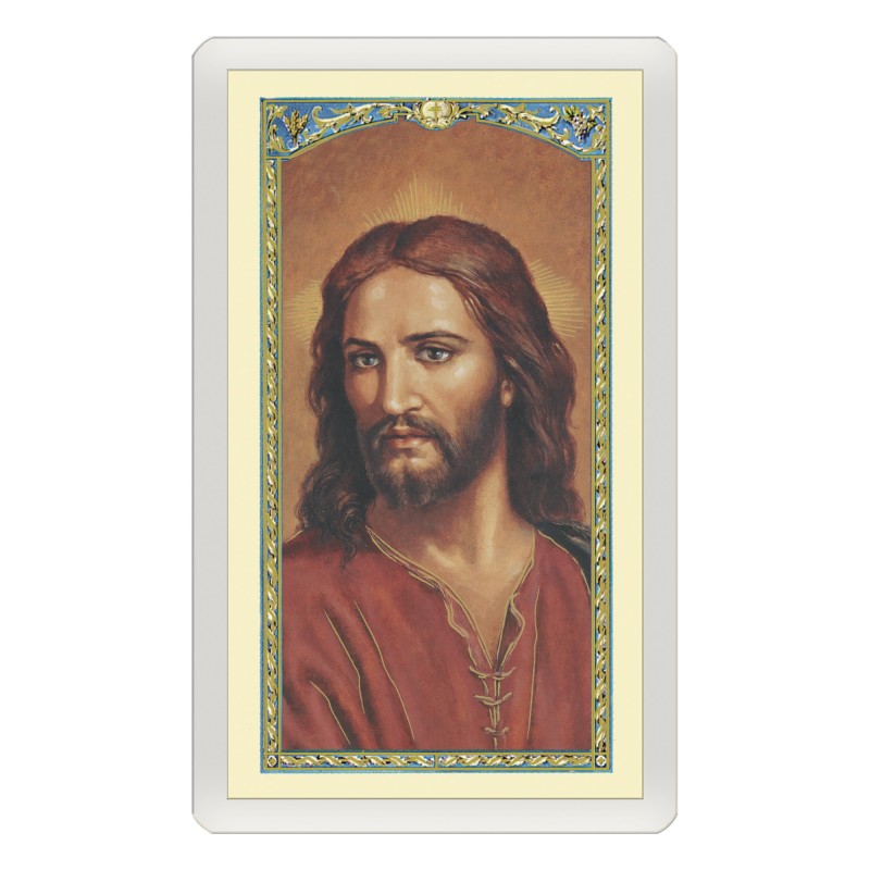 Santino Plastificato volto di Cristo con preghiera a colori Santino Plastificato volto di Cristo con preghiera a colori