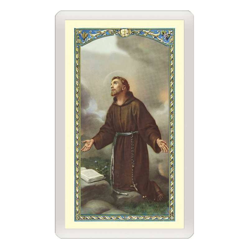 Santino Plastificato San Francesco d'Assisi con preghiera a colori Santino Plastificato San Francesco d'Assisi con preghiera a colori