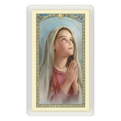 Santino Plastificato Madonnina che prega con preghiera a colori